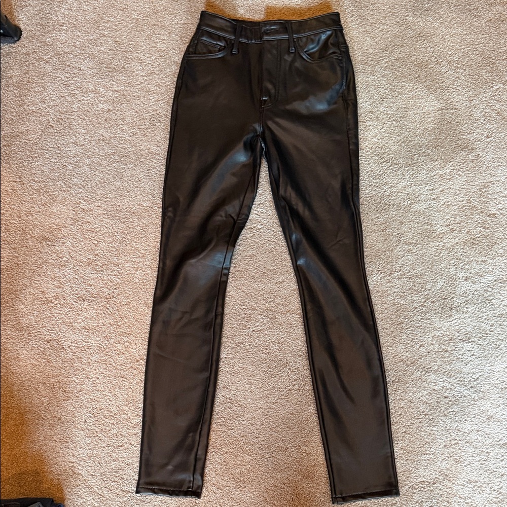 MOTHER Black Leather Skinny Jeans